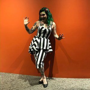 The Gloria Dress in Mark Stripe Printed Cotton Sateen - Size M